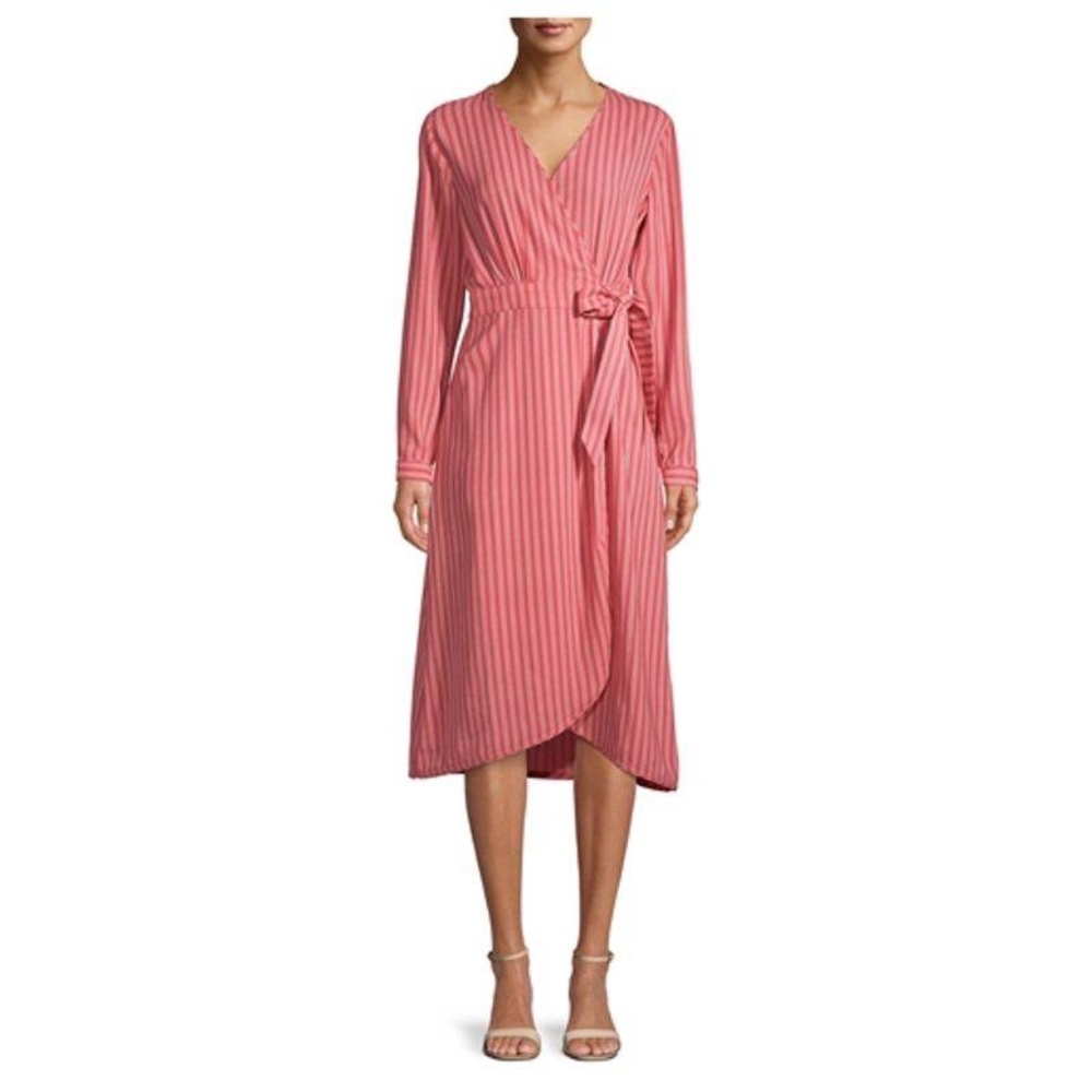 Time and Tru, Coral Striped Faux Wrap Dress